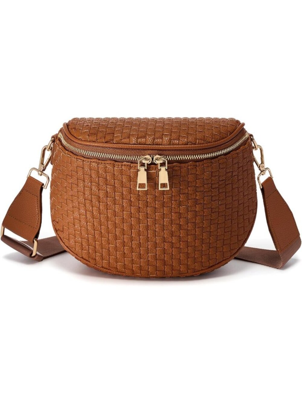 Chic Woven Checkered Crossbody Bum Bag for Women - Stylish PU Leather Fanny Pack